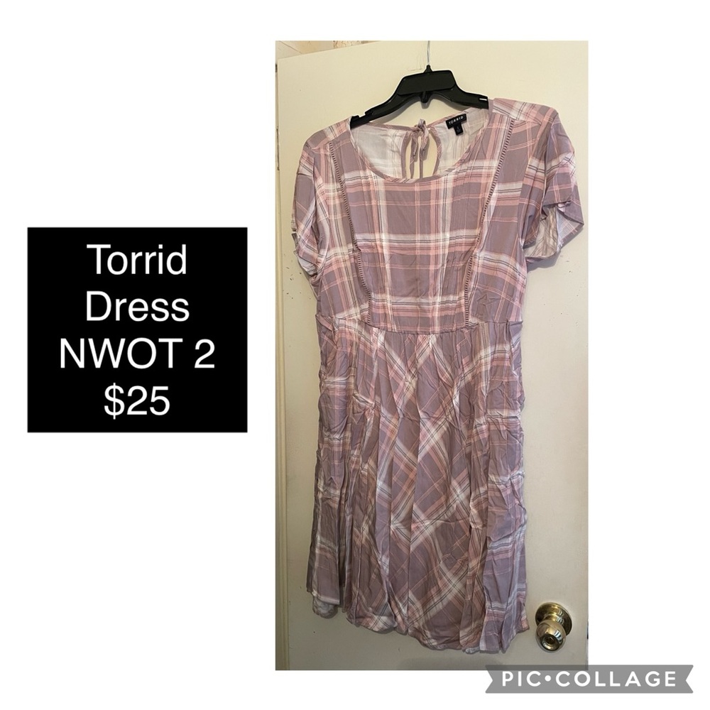 Torrid Lilac Purple & Blush Pink Plaid Challis Skater Dress